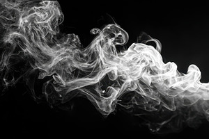 White smoke swirls on black backgrou, a Photo by Pixeness Studio