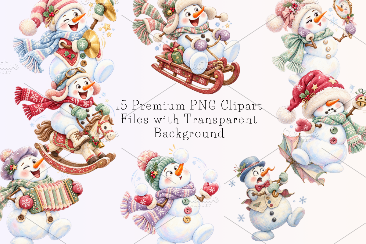 Funny Snowman Clipart Bundle, a Seasonal Illustration by Ink Gallery (Photo 5 of 7)