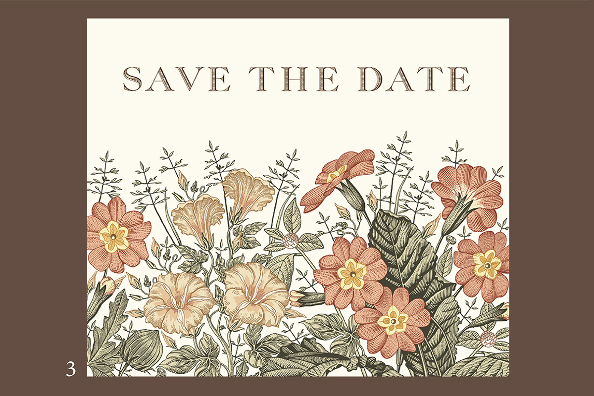3 Wedding Cards + Seamless Pattern, an Object Graphic by Vintage (Photo 4 of 14)
