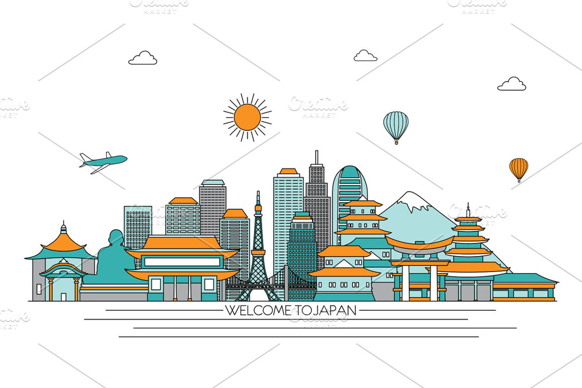 Japan line art skyline, a Work Illustration by LisaKolbasa (Photo 1 of 3)