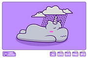 Cute Hippo Sadness With Raining, an Animal Illustration by Artstorystudio (Thumbnail 1 of 3)