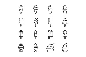 Set Of 16 Ice Cream Outline Icons