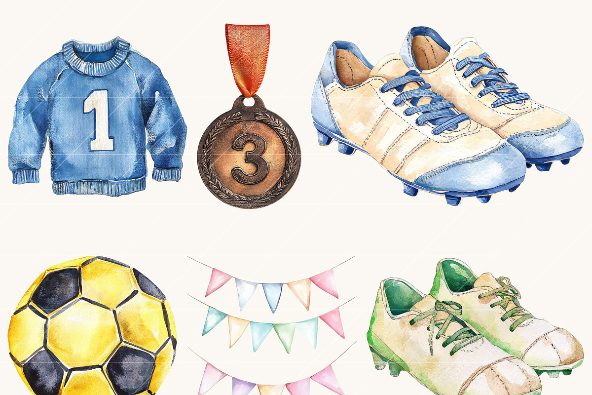 Watercolor Cute Soccer Clipart, a Sport Illustration by Design Scotch (Photo 6 of 9)
