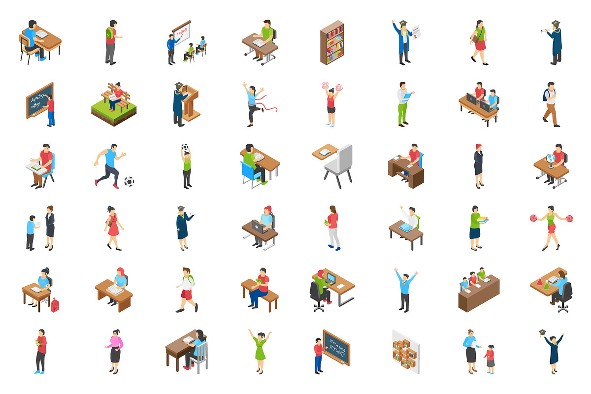 100 Education Isometric Icons, a Duotone Icon by Vectors Market (Photo 2 of 3)
