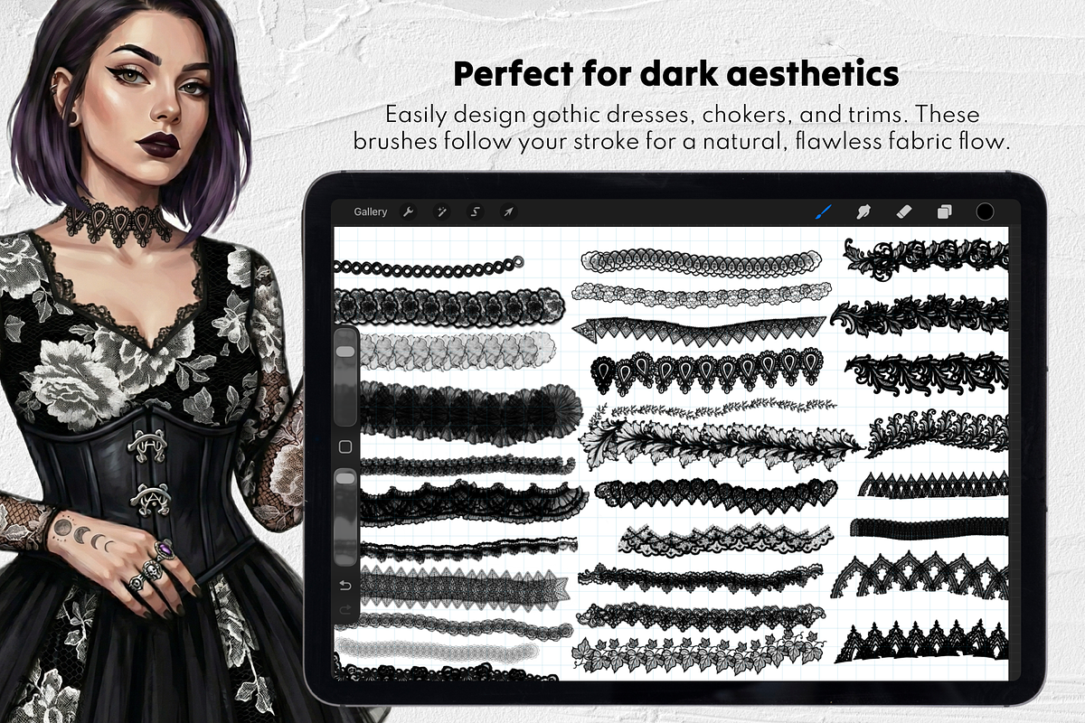 145 Lace & Mesh Procreate Brushes, a Brush Add-On by Selentaori Studio (Photo 5 of 10)