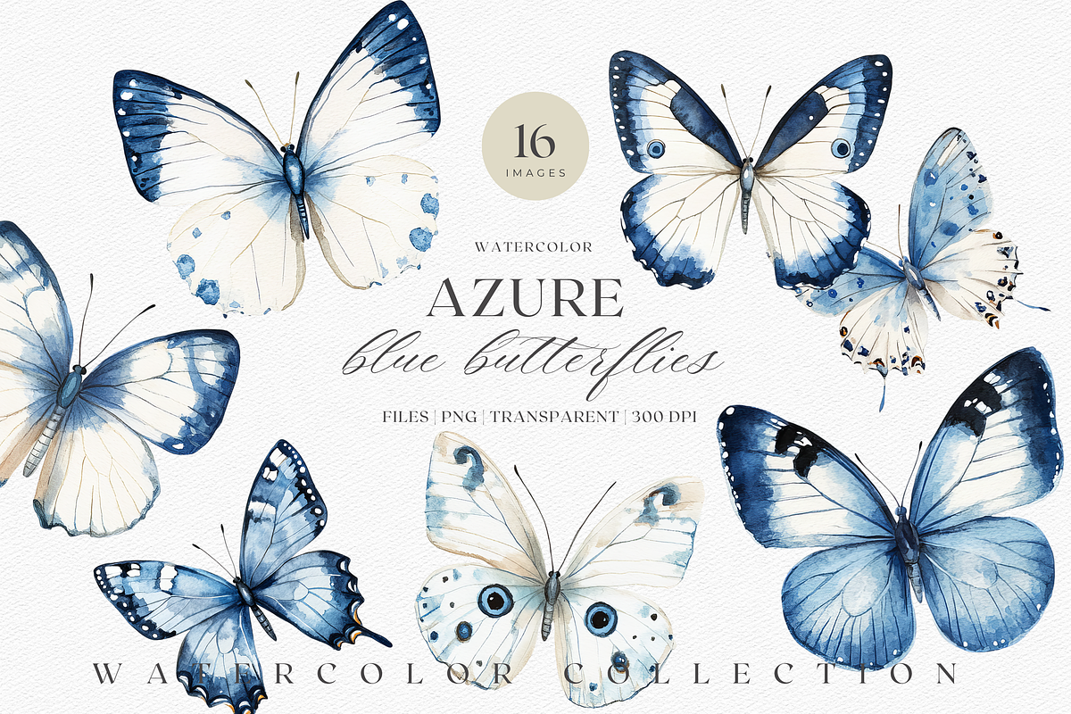 Azure - Blue Butterflies Clipart, a Decorative Illustration by ThaismotaCreativeCo (Photo 1 of 8)