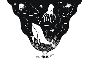 Vector mermaid 11 prints set