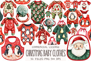 Christmas Baby Clothes Clipart, an Illustration by OK Design