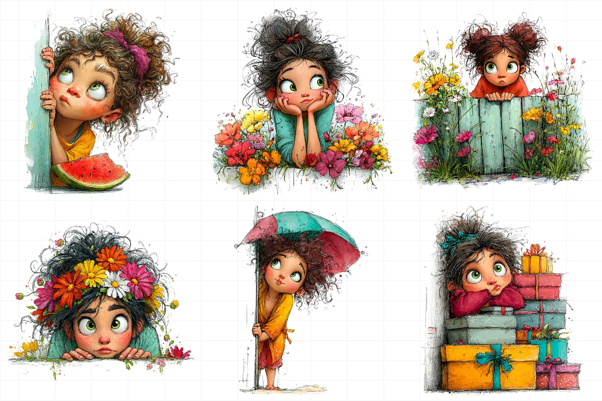 Whimsical Peeking Girl Clipart, an Illustration by Daily.Designs (Photo 3 of 7)