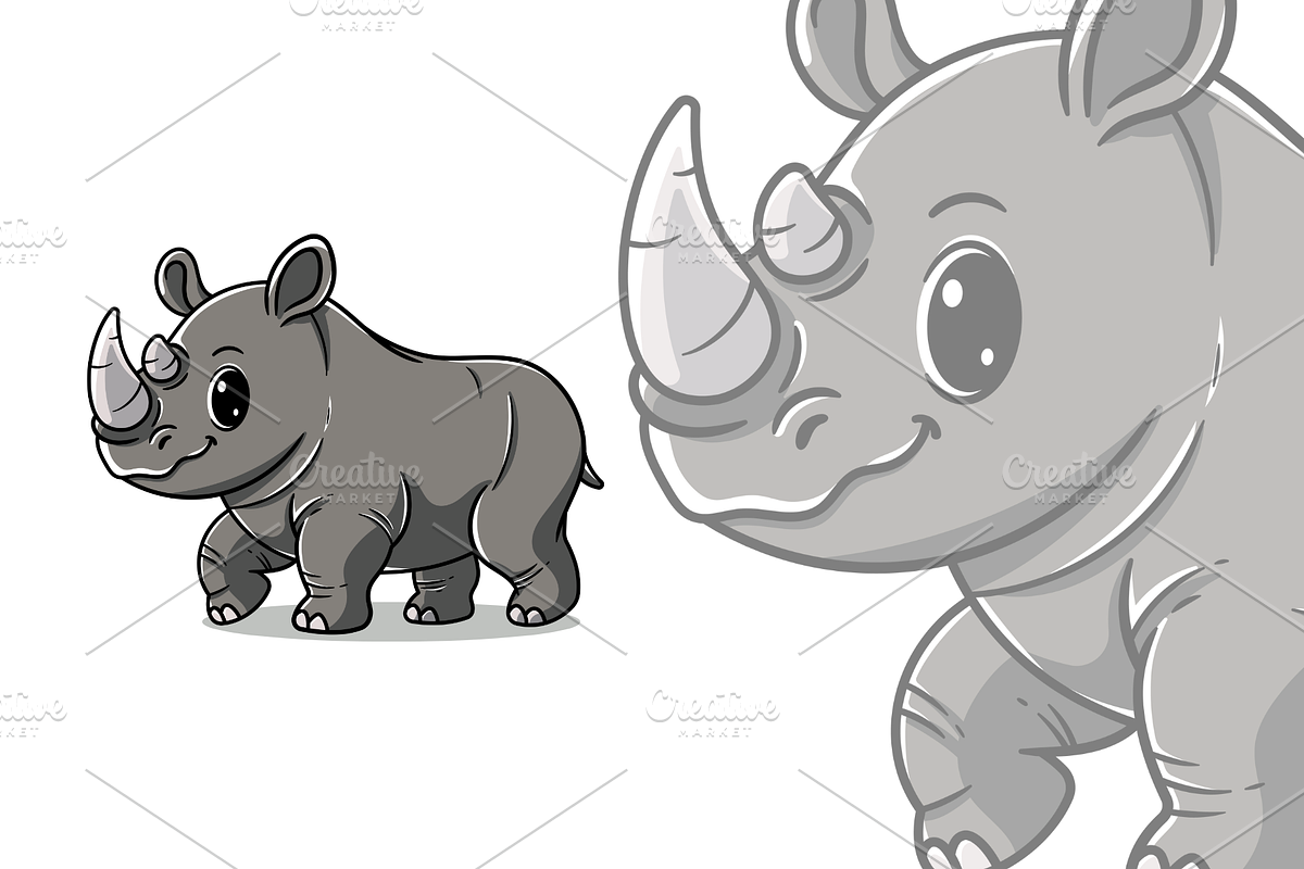 Cute rhinoceros walking cartoon, an Animal Illustration by garistipis (Photo 1 of 3)