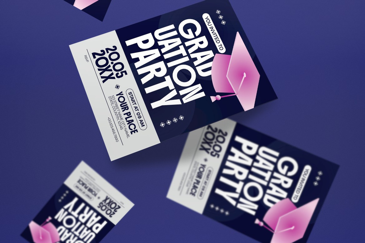 Blue Graduation Party Invitation, a Card Template by graphicook (Photo 2 of 3)