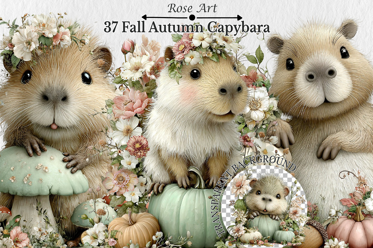 Whimsical Fall Autumn Capybara, a Seasonal Illustration by Rose Art (Photo 1 of 9)