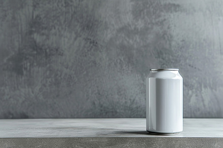 Blank aluminum can on grey background, a Food & Drink Photo by AlyaAnd