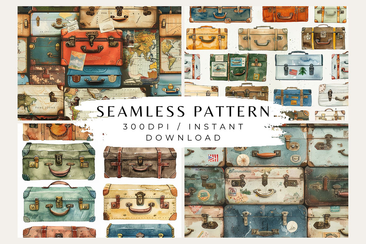 5 Vintage Suitcase Seamless Patterns, a Pattern Graphic by Inknfolly