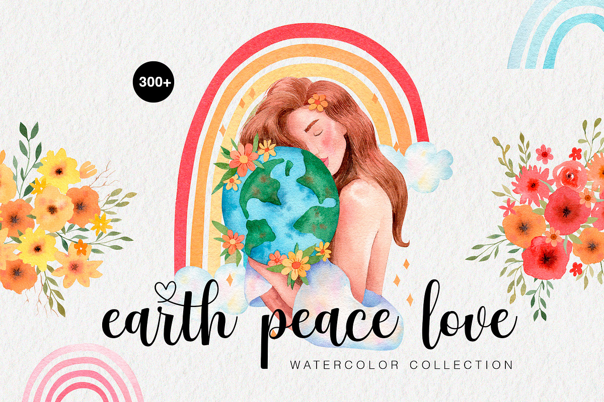 Earth Peace Love Watercolor Set, a Person Illustration by Art Dari Autumn (Photo 1 of 12)