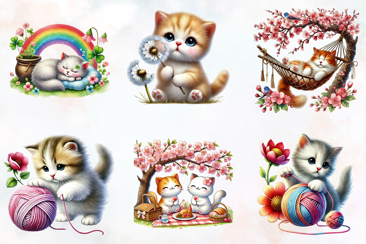 Spring Cats Sublimation Clipart, an Illustration by RobertsArt (Photo 6 of 7)