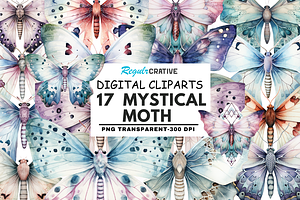 Watercolor Mystical Moth Clipart