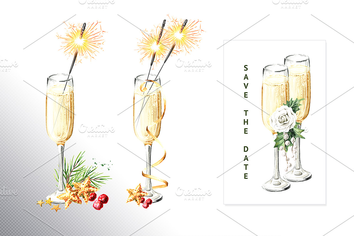 Festive Champagne, a Food Illustration by Daria Ustiugova (Photo 4 of 10)