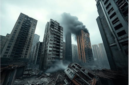 Apocalyptic scene of a city with, an Architecture Photo by Sergey Kotenev