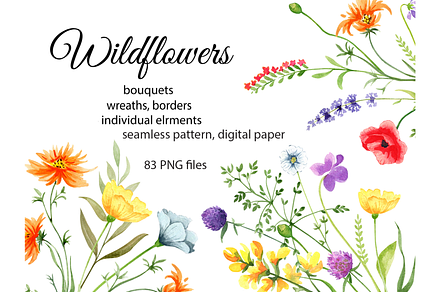 Watercolor Wildflowers clipart, a Decorative Illustration by Lemon design