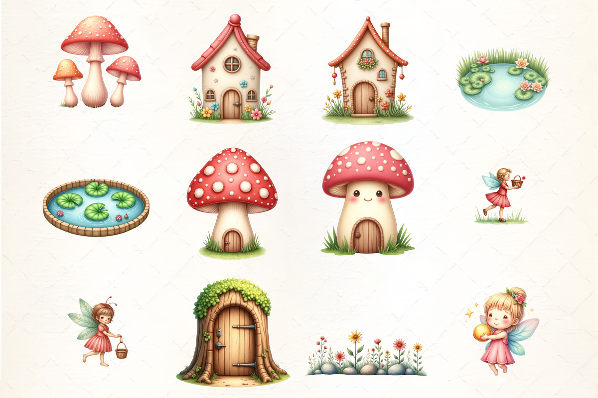 Fairy Garden Watercolor Clipart, an Illustration by CrexoraLab (Photo 4 of 5)