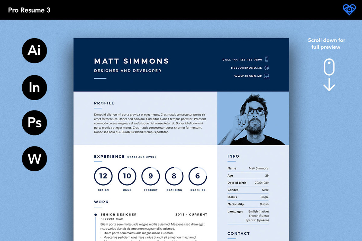 PRO Resume Bundle - Save 60%, a Resume Template by ikono.me (Photo 5 of 7)