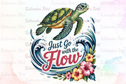 Summer Sea Turtle Waves Flowers PNG, an Illustration by Sublimation Artist (Thumbnail 1 of 9)