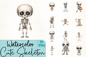 Cute Skeleton Clipart, an Illustration by CrexoraLab