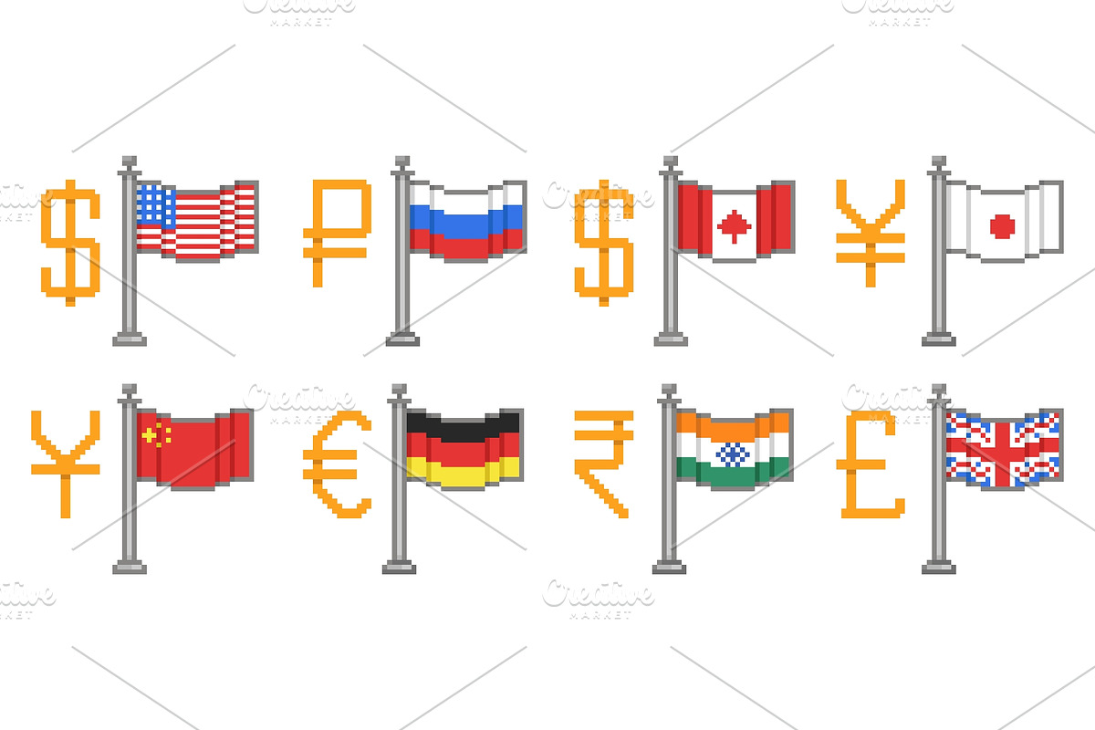 Currency signs and flags. Countries, a Finance Illustration by YummyBuum (Photo 1 of 3)