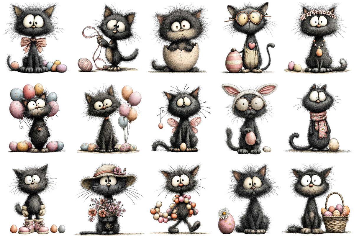 Whimsical Easter Black Cat Clipart, an Illustration by OK Design (Photo 3 of 6)
