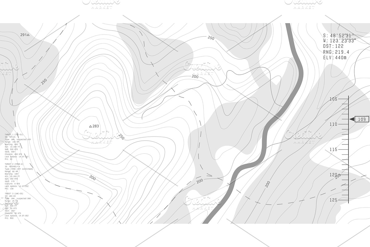 Topographical white winter map, an Illustration by SkyVectors