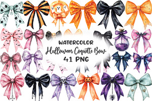 Halloween Coquette Bow Clipart, an Illustration by CraftArtStudio