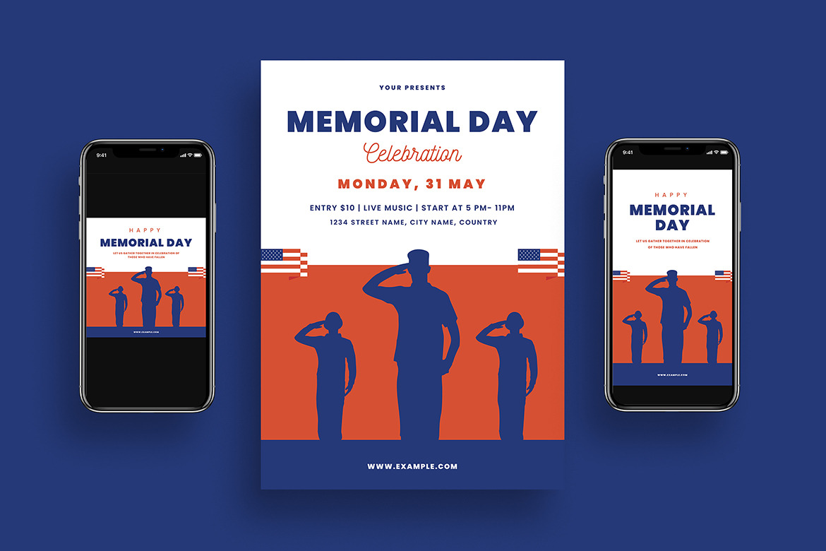 Memorial Day Flyer + Social Media, a Flyer Template by VectorVactory
