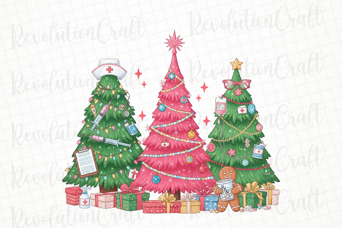 Nurse Christmas Trees Sublimation, an Illustration by OK Design (Photo 1 of 4)