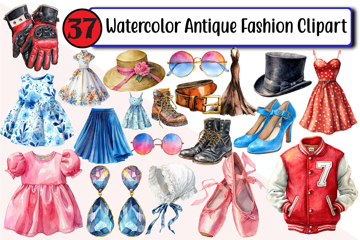 Watercolor Antique Fashion Clipart, an Illustration by Design Market (Photo 1 of 3)