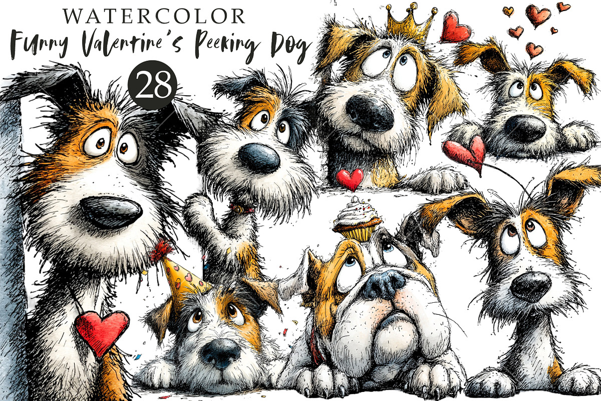 Funny Valentine's Peeking Dog Clipar, an Illustration by OK Design (Photo 1 of 6)