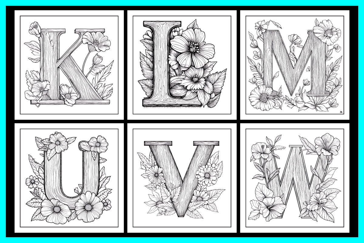 Floral Alphabet Coloring Pages, an Education Illustration by protabsorkar11 (Photo 5 of 7)