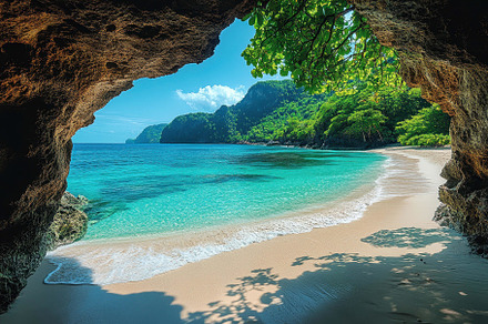 Beautiful tropical beach viewed from, a Photo by Tanuart