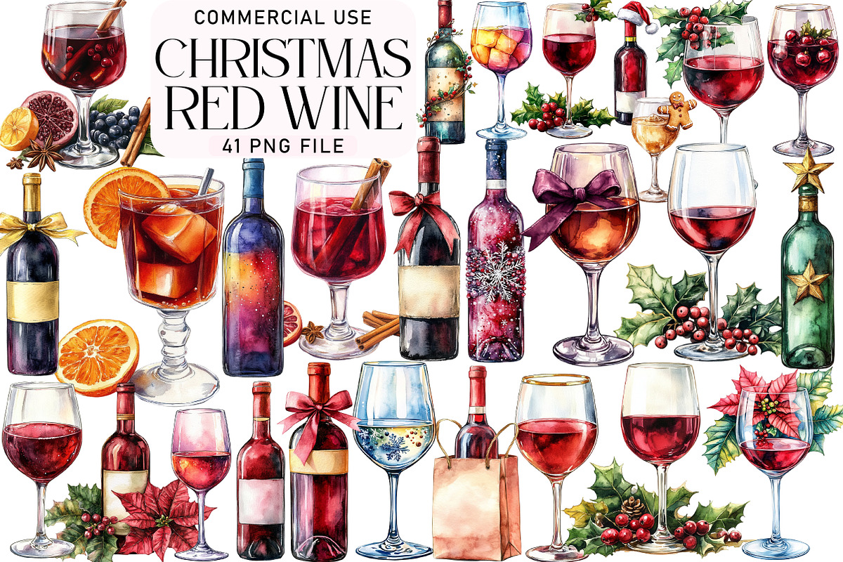 Christmas Red Wine Clipart, an Illustration by Daily.Designs (Photo 1 of 5)