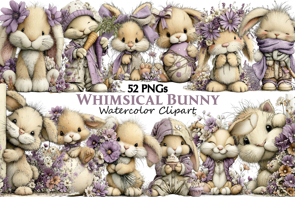 Whimsical Bunny Clipart, an Illustration by Pixels.Craft (Photo 1 of 5)