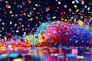 Swirling wave of square confetti, an Illustration by wavebreak
