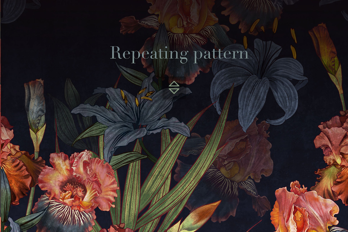 Lilies and Irises, flowers pattern, a Pattern Graphic by Yana Dobrik (Photo 2 of 10)