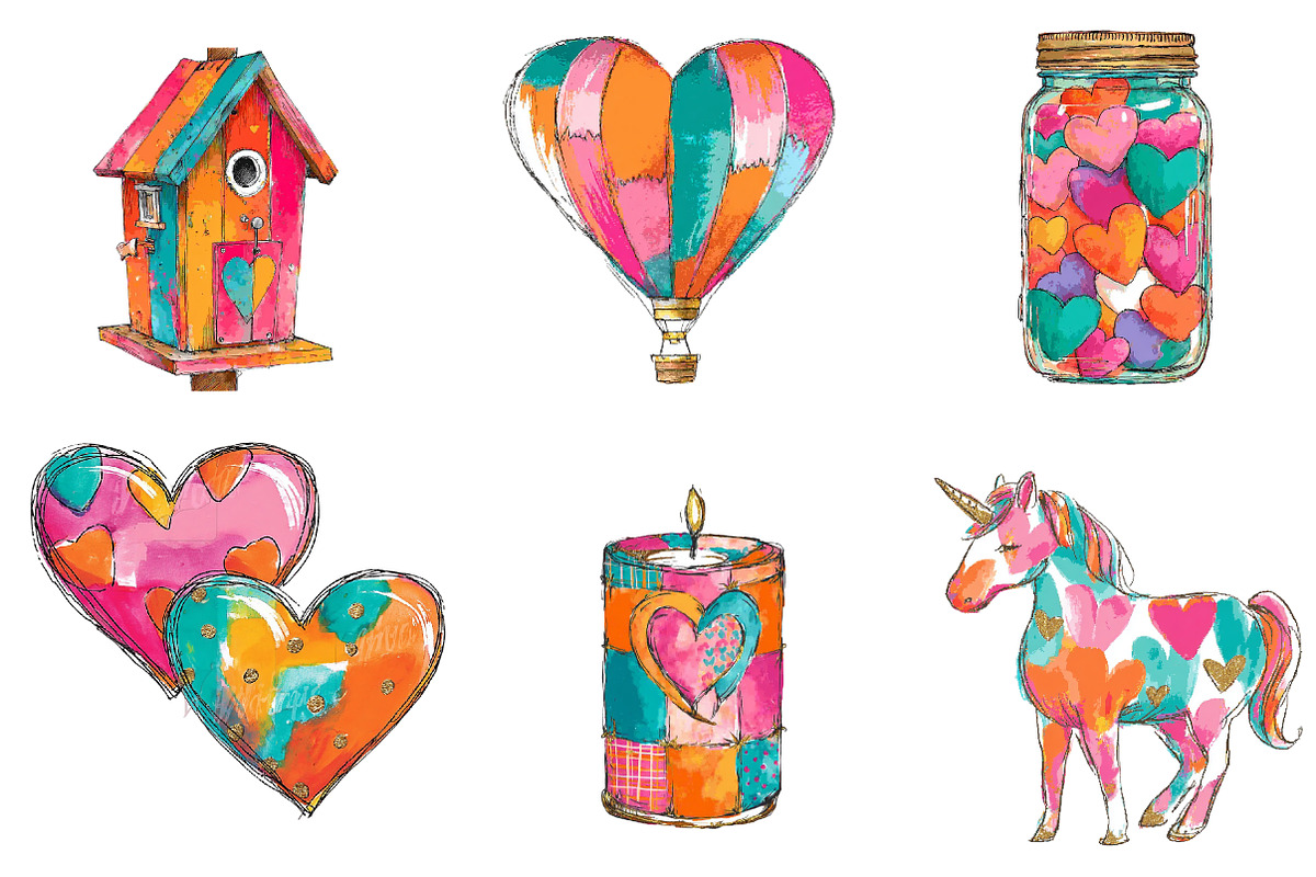 Watercolor Cute Valentine Clipart, an Illustration by CreationArt (Photo 5 of 7)