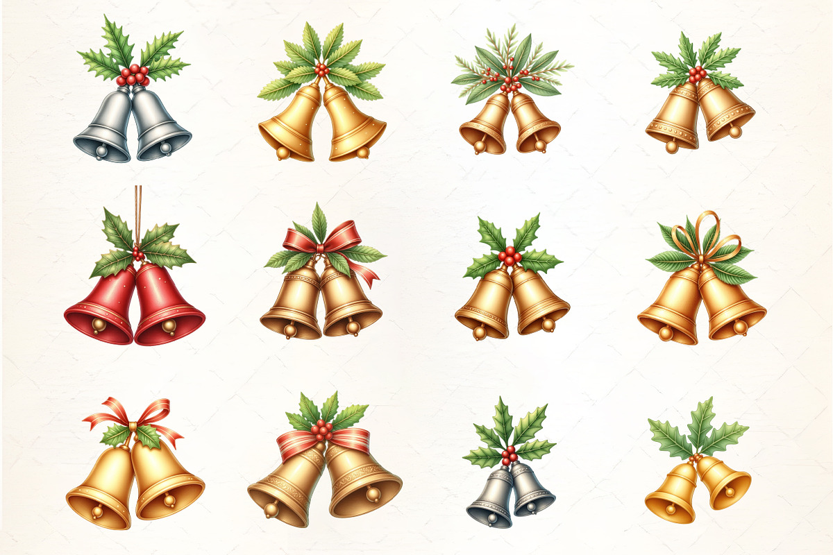 Holiday Bells and Holly Clipart, an Illustration by CrexoraLab (Photo 2 of 5)