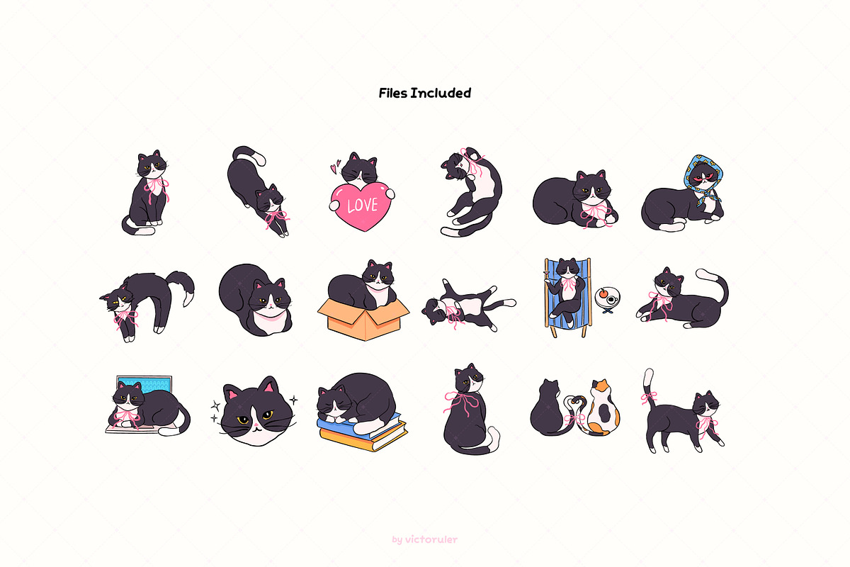 Tuxedo Cat Clipart Bundle, an Animal Illustration by Victoruler (Photo 2 of 9)