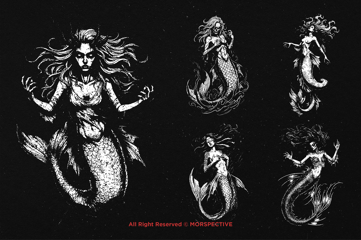 10 Bundle Dark Art Mermaid Girl, an Illustration by Morspective (Photo 3 of 7)