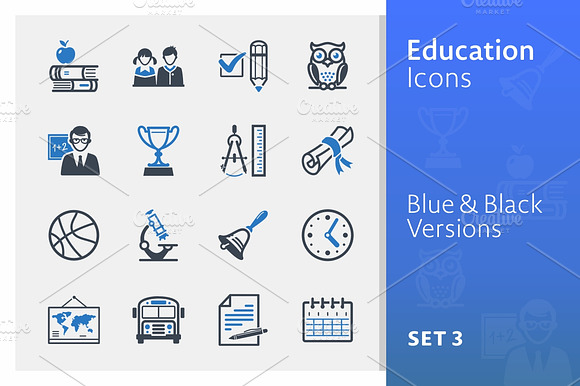 Education Icons Set 3 Blue Series