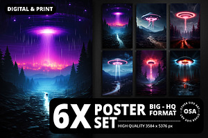 Neon UFO Craft Poster Set