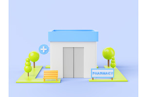 Pharmacy Shop Facade Isometric 3d