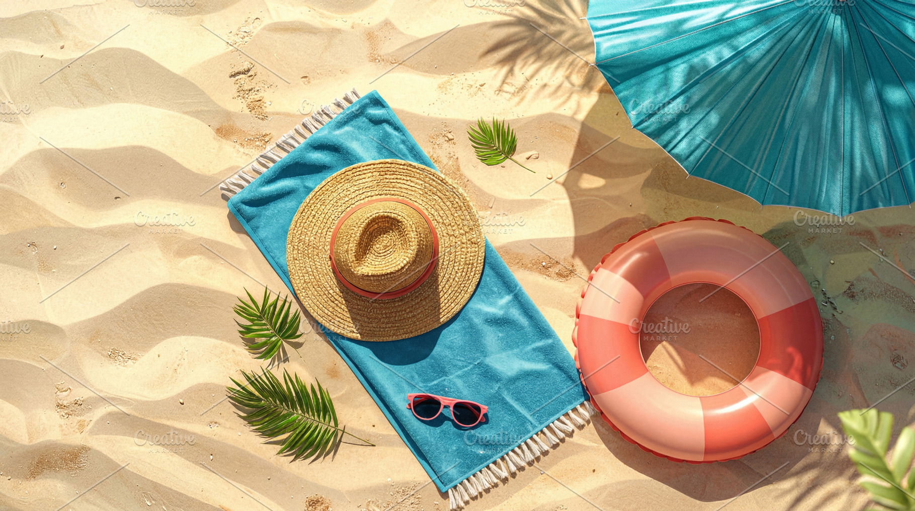 Beach Essentials on Sand with Umbrella, a Sports & Recreation Photo by Davizro's Market
